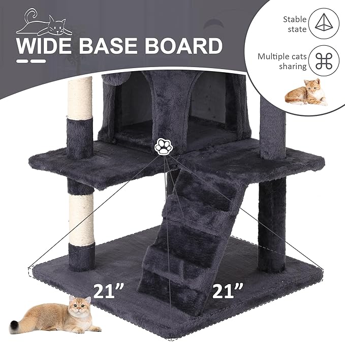 70" Multi-Level Cat Tree Tower with Scratching Posts, Toys & Condo - Space-Saving Design for Indoor Kittens, Compact Floor Footprint & Vertical Space for Multi-Cat Homes-Light Grey