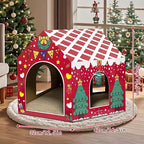 LUCKITTY Cat Scratcher with House Christmas Cardboard House Playground for Indoor Cats, Xmas Scratching Pad Holiday Hideout Decoration
