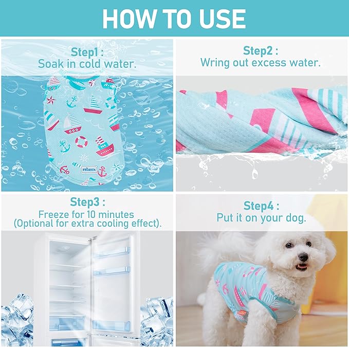 KYEESE 2Pack Dog Cooling Shirt, Breathable Dog Shirt for Large Dogs, Sun Protection Dogs Cooling Vest Tank Top, Lightweight Soft Sleeveless Summer Pet Clothes, Boat+Ice Cream, 3XL