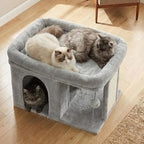 Heybly Cat Tree, 14 inch Cat Tower with Large Perch Bed and Cat Condo for Indoor Cats Large Adult, Cat House with Scratching Posts and Interactive Spring Balls for Your Kittens, Light Gray HCT203SW