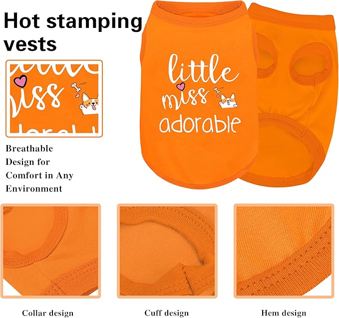Cotton Dog Shirt with 'Little Miss Adorable' Corgi Head Print, Soft & Breathable Pet Apparel for Small, Medium, and Large Dogs, All-Season Sleeveless Vest, Cute and Comfortable Dog Outfit.Orange 3XL