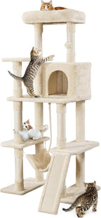 Topeakmart 63in Cat Tree, Large Cat Tower Furniture with Cat Condo, Padded Platform & Sisal-Covered Scratching Post, Stable Cat Tower Pet Play House