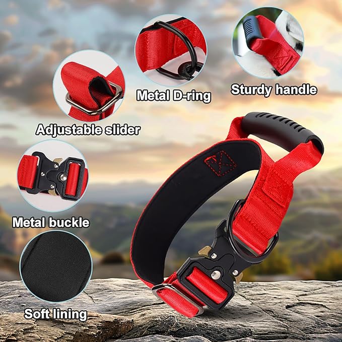 JSXD Tactical Dog Collar, 1.5 Inch Wide, Heavy Duty Military Training Collar with Handle, Metal Quick Release Buckle, 1000D Nylon, for Medium Large Dogs