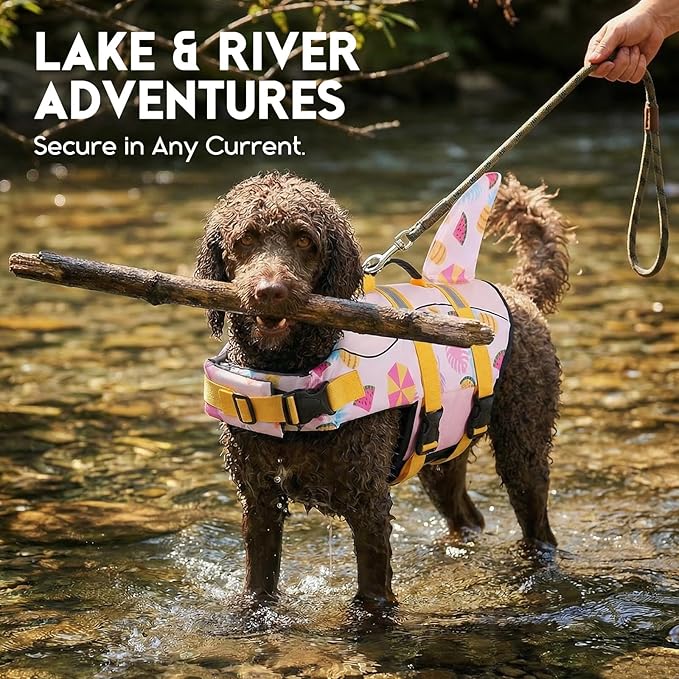 ASENKU Dog Life Jacket - Pet Safety Vest for Swimming & Boating, Shark Life Jacket with Floatation, Dog Lifesavers Swimsuits for Small Medium Large Dogs (Summerpink, 2XL)