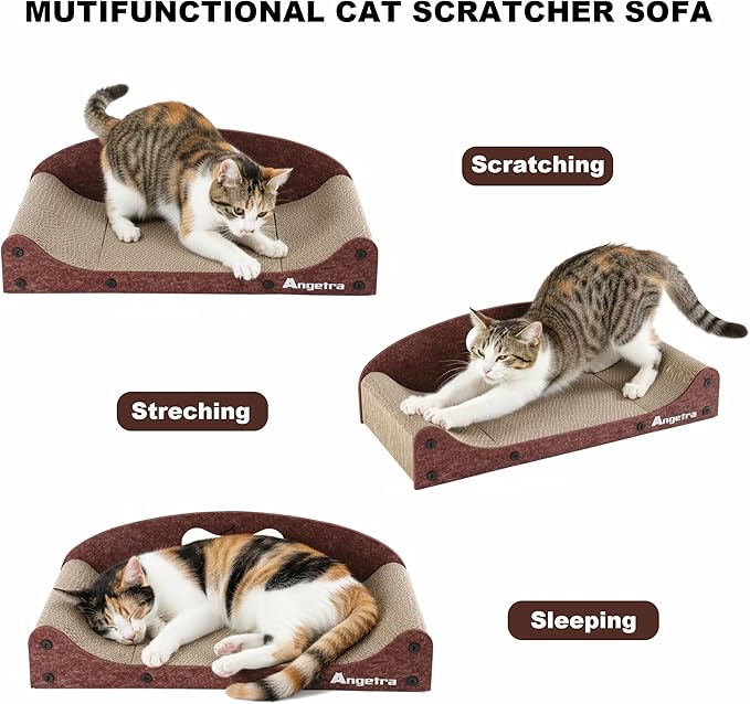 21" Cat Scratcher Bed, Scratcher Couch for Indoor Cats, Cardboard Scratcher Sofa, Durable Scratch Pad with Ball & Catnip, Furniture Protector (Brown, Medium)