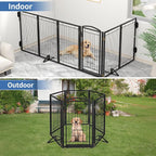Metal Freestanding Dog Gate with Cat Door for Indoor&Outdoor,120" Extra Wide Foldable Pet Gate,36" Tall Foldable Indoor Dog Fence for Wide Openings Stairs,Deck,Yard,Doorways(6 Panels,Black)