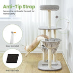 Small Cat Tree Tower with Lots of Scratching Posts - 42 Inch Medium Compact Cats Scratch House with Hammock Perch for Multi Level 2 Kitty - Indoor Corner Cat Bed Condo Climbing Gym Towers Furniture