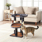 Multi-Level Cat Tree for Indoor Cats, Modern Cat Tower with Double Beds & Scratching Posts, 27 in Cute Cat Tree for Large Cats and Kitten, Small Cat Climbing Tower with Hanging Toys, Grey