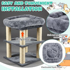 Abbylike 2 Pcs Cat Tree Tower Replacement Parts Grey Bed Cover with Elastic Band Removable Washable Padding for Platform Perch Shelves, Only Cover, Cat Tower Cushions Accessories(15.7 x 15.7 Inch)