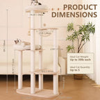 59" Modern Cat Tree Multi-Level Large Cat Tower Heavy Duty Wooden Cat Tree with Hammock,Cotton Scratching Post and Washable Cushions