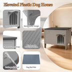 Large Dog House Outdoor with Dog Mat Weatherpoof Plastic Dogs Houses Indoor Waterproof Stray/Pet Dog Shelter Outside for Large and Medium Dogs