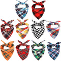 Segarty Fall Dog Bandanas, 10 Pack 22.8"x15.7" Plaid Bibs Pet Triangle Scarf Accessories Bulk for Small Medium Cats Dogs Large Puppy Dogs, Washable Adjustable Boy Pets Birthday Kerchief