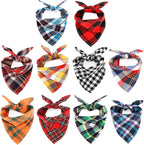 Segarty Fall Dog Bandanas, 10 Pack 22.8"x15.7" Plaid Bibs Pet Triangle Scarf Accessories Bulk for Small Medium Cats Dogs Large Puppy Dogs, Washable Adjustable Boy Pets Birthday Kerchief