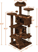 Topeakmart 54in Cat Tree, Cat Tower w/Large Cat Condo Scratching Posts and Perch, Cat Stand House Furniture, Brown