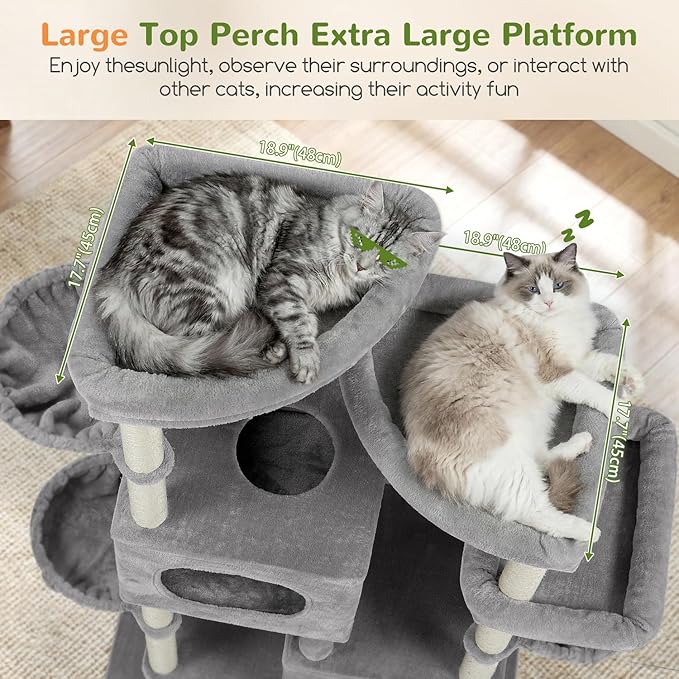 Globlazer 81in Multi-Level Larger Cat Tree Tower Condo Indoor Furniture Activity Center with Oversized Plush Cat Bed/Baskets/Full-Sisal Scratching Posts and Hammock/S81/Light Gray