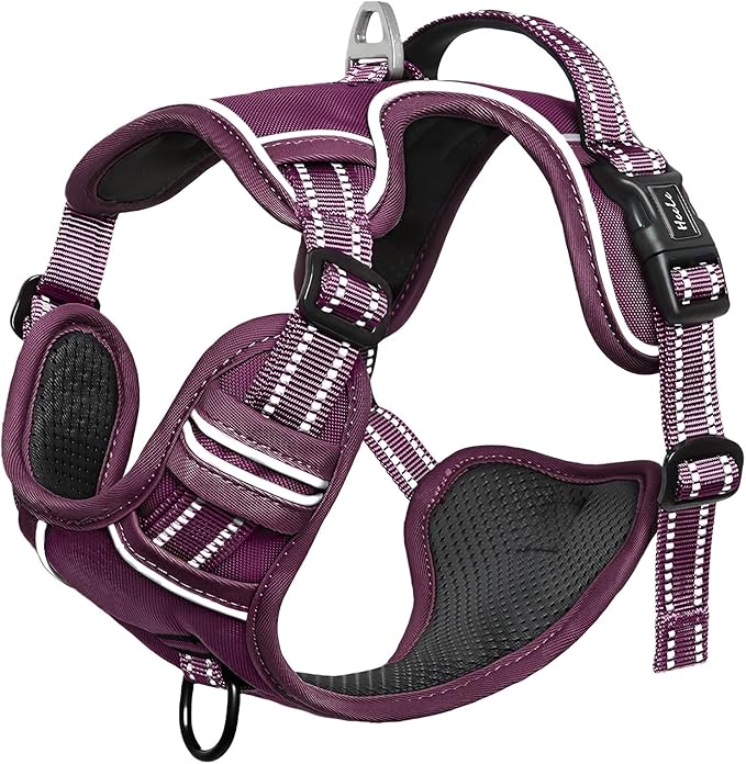 HEELE Dog Harness for Large Dogs No Pull Dog Vest Harness for Large Dog with Soft Padded Handle Reflective for Outdoor Training, Purple(Matching Trim), XL