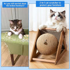Fhiny Cat Scratcher Toy with Sisal Ball, 2-in-1 Rope Ball with Bell & Cardboard Cats Scratching Interactive Solid Wood Durable Scratch for Indoor Kitties Wear-Resistant Furniture Supplies