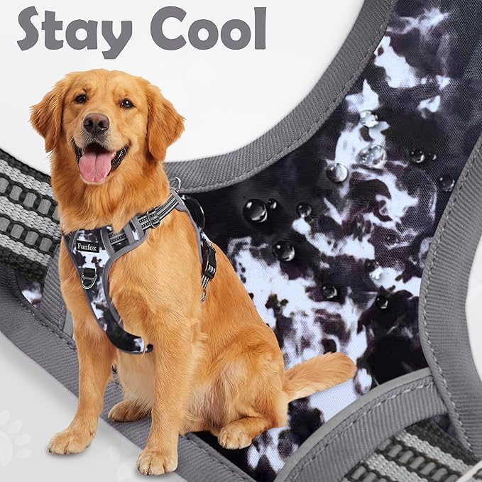 Funfox Dog Harness No Pull, Adjustable Pet Vest Harness, Super Soft Material with Vertical Handle Easy Control, Reflective Night Walking, 2 Leash Clips for XLarge Dogs, Misty Gray, XL