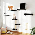 COZIWOW Cat Wall Shelves Set, 5-Piece Wall Mounted Cat Furniture with Cat Tree & Scratching Post, Floating Cat Perches for Indoor Cats（Black）