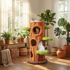 47.2'' Luxury Natural Cat Tree for Indoor Cats, Multi-Level Cat Tower with Scratching Post, Solid Wood Cat Condo for Multi-cat Families (Brown)