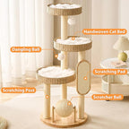 Modern Cat Tree Tower for Large Cat with Scratching Post for Indoor, 46 inch Multi-Level Solid Wood Cat Tower with Handwoven Beds, Scratching Boards, Scratcher Ball, Dangling Balls