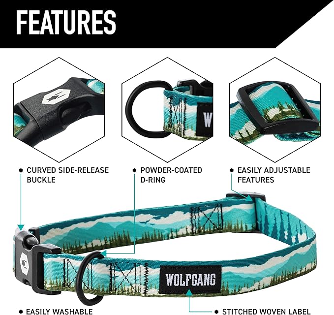 Wolfgang Heavy Duty, Adjustable Dog Collar with Quick Release Nylon Buckle for Walking & Training, GreatEscape Print, Large