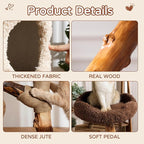 RPZ 54.7" Luxury Solid Wood Cat Tree for Small to Medium Cats – Natural Wood Scratching Post with Real Branch, Cozy Hideout, Multiple Platforms & Elevated Perches – Ideal for 1-5 Cats, Brown & Beige