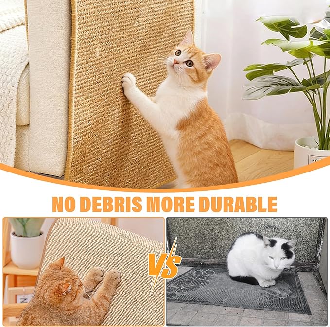 4 Pack Cat Scratcher Mat, Fabric Sisal Cat Scratching Pad for Indoor, Cats Scratching Rug Wall Scratchers with Adhesive Hook Loop Tape for Protect Couch and Carpets