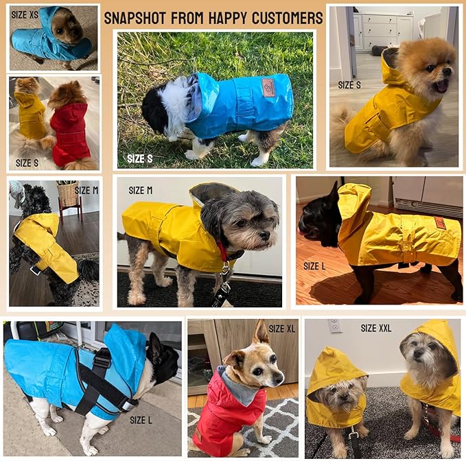 Dog Raincoat Dogs Rain Jacket Reflective Winter Warm Lined Poncho Rainwear Waterproof Pet Clothes Pocket Hooded Leash Hole Adjustable Small Medium Dogs,Blue,XL,Back Length 14.9 Inch