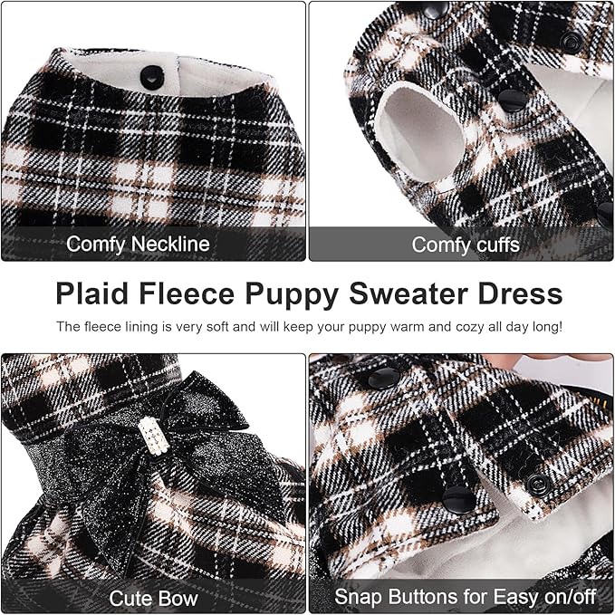 Dog Sweaters Dog Clothes for Small Dogs Boy Girl Fall Puppy Dress Warm Fleece Chihuahua Yorkie Teacup Doggie Sweaters Dresses Doggy Sweater for Small Dogs Girl Cat Outfit (Black, XX-Small)