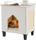 Cat House for Indoor Cats Condo,Cat Furniture with Large Area Scratch Pad，Leather Cat Bed Side Table & Nightstand for Living Room and Bedroom Decoration,White