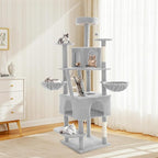75" Cat Tree Large Cat Tower Condo w/Multi-Level Scratching Post Cat Stairs for Indoor Cats (Light Grey)
