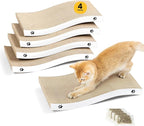 Cat Scratcher, Durable Scratch Pad, Corrugated Cardboard Scratching Board for Indoor Cats, Heavy Duty, Double-Sided Usability, Recyclable, with Catnip, Medium, 4 Pack