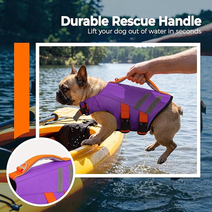 Lelepet Dog Life Jacket, High Flotation Dog Life Vest for Swimming, Boating, Ripstop Reflective Pet Swim Vest for Small Medium Large Dogs Pool Floats Adjustable Swimming Vest for Dogs Water Safety