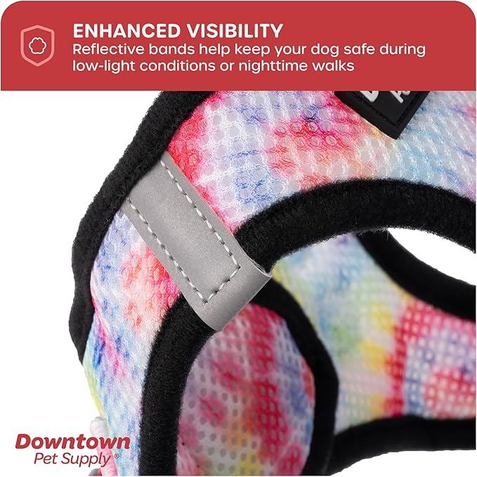 Downtown Pet Supply Step-in Dog Harness – No Pull, Adjustable Padded Mesh with Reflective Trim, Secure Buckle Strap – Comfortable & Breathable Small Dog Harness, X-Small, Tie Dye