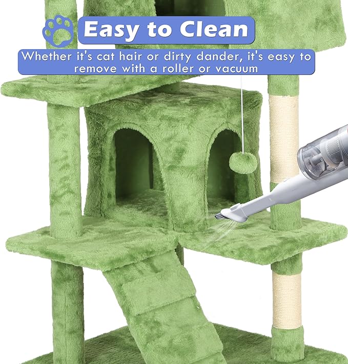 Heavy Duty Cat Tree,70 Inch Tall Cat Tower,2 Cozy Condos,Scratching Posts,Ladders & Sisal Pole,Multi-Level Perches Platforms for Indoor Cats,Sturdy Pet Climbing Furniture,Green