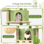 Globlazer Cactus Corner Cat Tree Tower for Large Cat, 66inch Tall Large Cat Tree Condo for Multiple Indoor Cats with 6 Scratching Posts, 2 Spacious Cat Condos, Soft Hammock, Hanging Basket, C66, Green