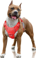 BARKBAY No Pull Dog Harness Large Reflective Dog Harness with Front Clip and Easy Control Handle for Walking Training Running with ID tag Pocket(Red,L)