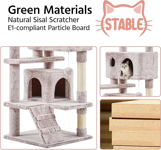 Topeakmart 54in Cat Tree, Cat Tower w/Large Cat Condo Scratching Posts and Perch, Cat Stand House Furniture, Brown/White