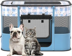 Portable Pet Playpen Cat Cages Indoor， 35.4" L x 27.6" W x 23.6" H Collapsible Dog Crates Made of 600D Oxford Material Tent Kennel Playpen for Dogs Cat and Rabbit Travel Dog Playpen Indoor (L, Blue)
