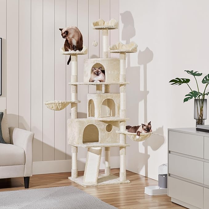 Topeakmart Cat Trees for Large Inoor Cats, 76.5'' Extra Big Cat Tower with 3 Cozy Perches, 3 Warm Condos, Scratching Posts for Cats Kitty
