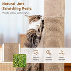 PETSITE 65-inch Cattail Cat Tree Tower, Multi-Level Cat Tower with Natural Jute Scratching Posts, Cat Bed, Top Perch, Dangling Balls and Jumping Platforms, Modern Tall Cat Tree for Indoor Cats