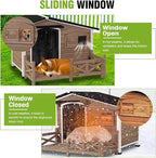 GUTINNEEN Dog House Outdoor with Anti-Chewing Iron Frame, Weatherproof Dog Shelter with Large Porch and Sliding Window, Dog Crate for Small, Medium and Large Dogs Outside (Light Brown)