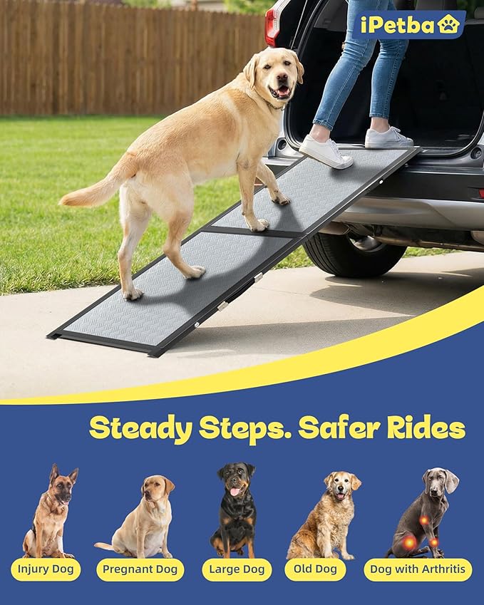 XLarge Dog Ramp for Car, SUV & Truck – Joint & Spine Relief, Anti-Slip Surface, Heavy-Duty, Stable, Up to 200 lbs