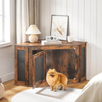 Corner Dog Crate Furniture, Wooden Dog Kennel End Table, Decorative Pet Crate Indoor Use, Furniture Style Dog House for Small Medium Dog, Dog Cage TV Stand, Rustic Brown DCRB0801