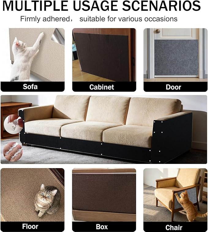 78.8"x15.8" Cat Scratch Furniture Protector,Light Grey Adhesive Cat Scratching Mat,DIY Cat Scratch Protection Pad for Couch, Bed，Carpet，Door & Cat Scratching Post(Light Grey)