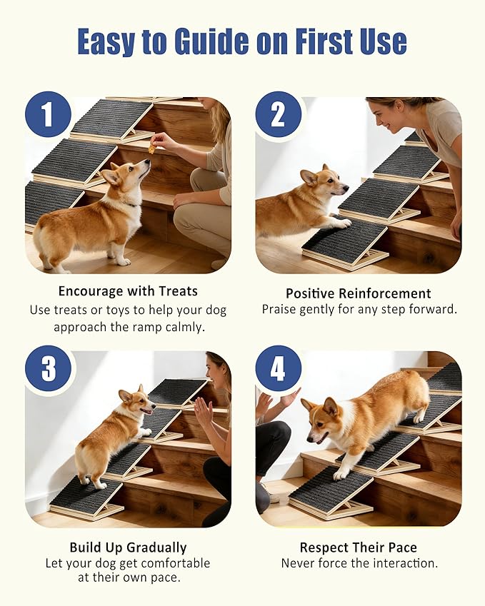 Anti-Slip Dog Steps for Stairs, 6 Pack Foldable Wooden Pet Ramp for Small Dogs, Low-Angle Stair Support for Senior, Injured, Short-Legged & Mobility-Limited Pets