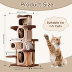 RPZ Cat Tree Tower for Large Cats, 69” Tall Heavy Duty Modern Cat Tower with Natural Wood Trunks, Multi-Level Cat Condo & Scratching Tower, Brown Cat Tree for Indoor Cats to Play and Sleep