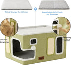 Extra-Wide Cat House for Indoor Cats - Large Cat House for Pet with Fluffy Ball Hanging and Scratch Pad, Foldable Cat Hideaway for Multi Cats, 23x16.5x13 inches, Green