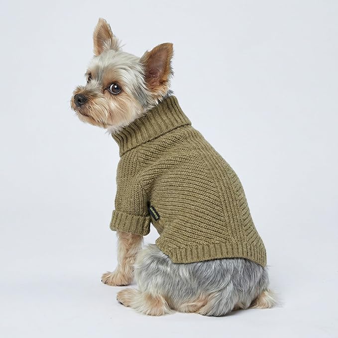 Fitwarm Thermal Knitted Dog Sweater Doggy Winter Coat Pet Clothes Doggie Turtleneck Jacket Puppy Outfits Cat Sweatsuit Sage Green X-Large